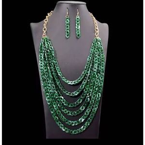 Vintage Multilayer Acrylic Demi-parure Necklace & Earring set Malachite